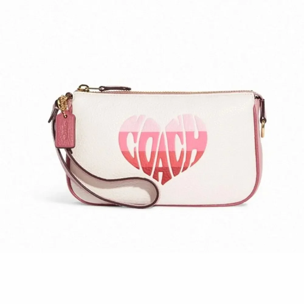 Coach White/Pink Heart Logo Wristlet